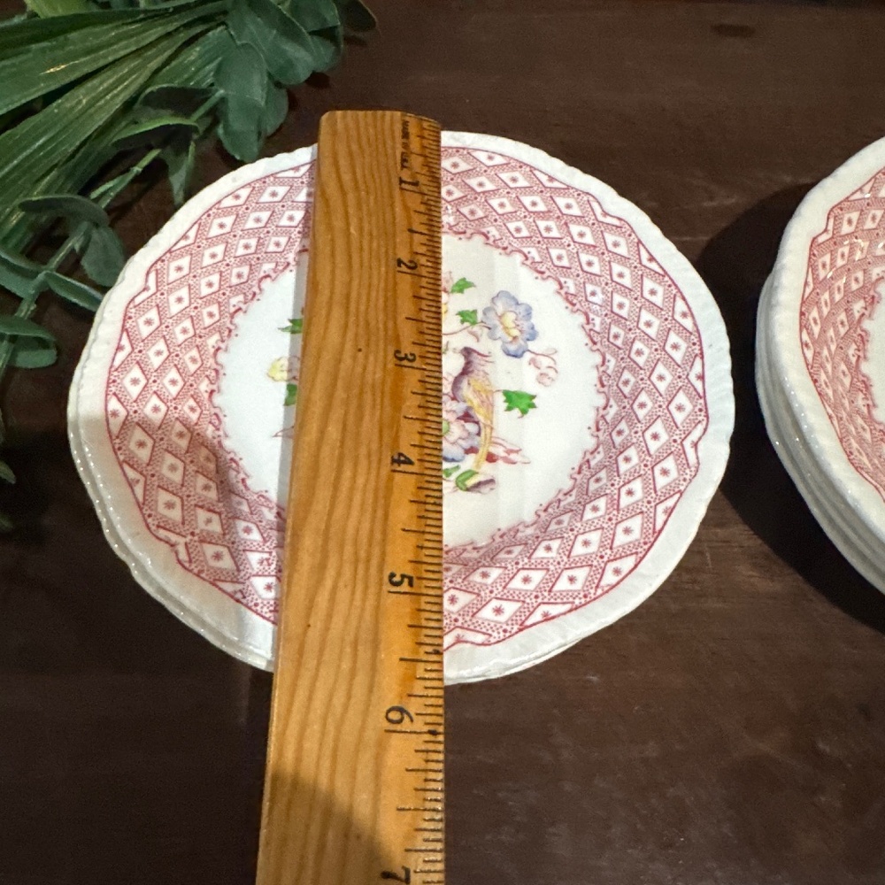Antique 1920ās Somerset Burgundy Rose 3 Dessert Plates/4 Saucers Shelton - Picture 5 of 8